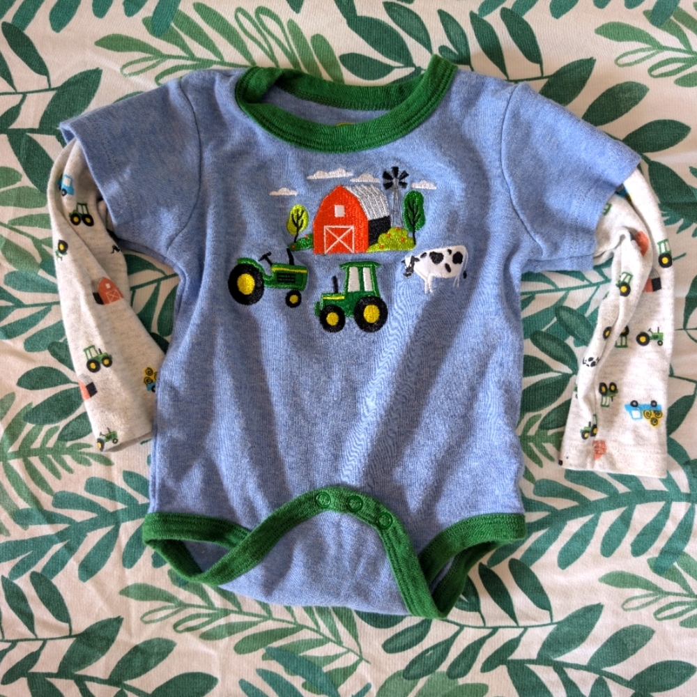 John Deere Green and Blue Baby Onesie